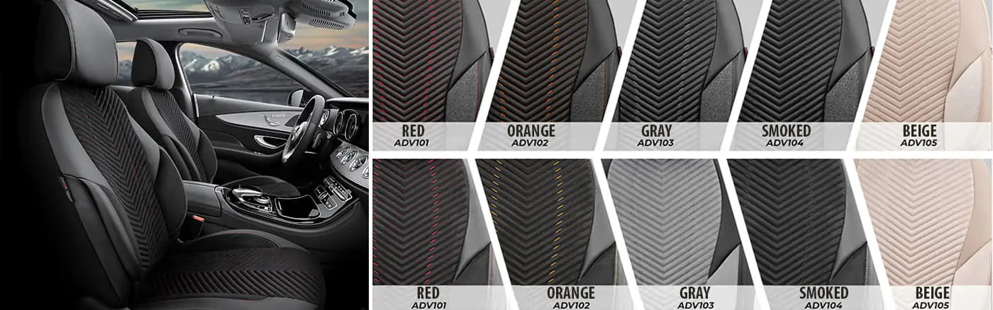 An inside view of a car showcasing opulent seat covers.