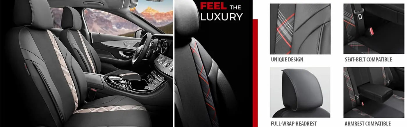 Interior of a car highlighting lavish leather seat covers.