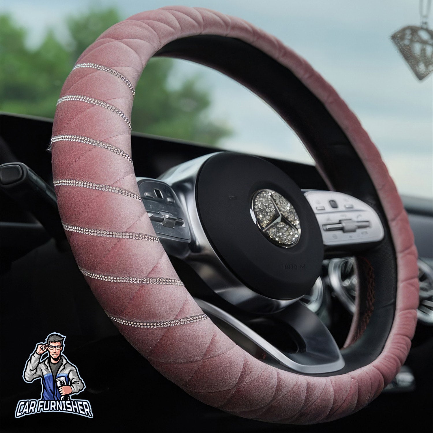  Universal Summer of Colorful Glossy Leather Steering Wheel  Cover Automotive Interior Car Accessories (Pink) : Automotive