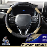 Thumbnail for Steering Wheel Cover - Leather & Carbon Beige Leather & Carbonfiber
