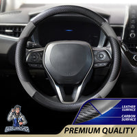 Thumbnail for Steering Wheel Cover - Leather & Carbon Gray Leather & Carbonfiber