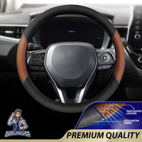 Thumbnail for Steering Wheel Cover - Perforated Leather & Velour Fabric Brown Leather & Fabric