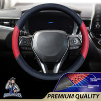 Thumbnail for Steering Wheel Cover - Perforated Leather & Velour Fabric Red Leather & Fabric