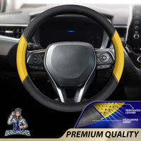Thumbnail for Steering Wheel Cover - Perforated Leather & Velour Fabric Yellow Leather & Fabric