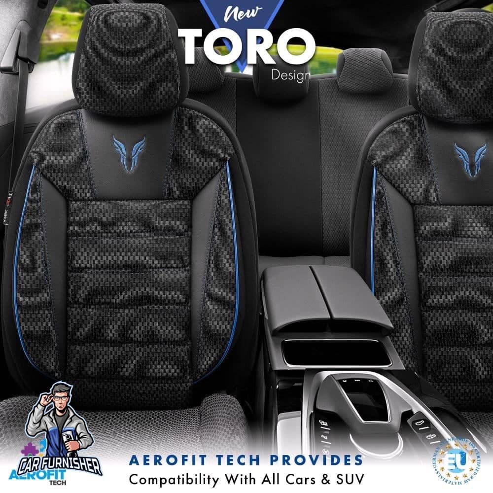 Luxury Car Seat Cover Set (3 Colors) | Toro Performance Series Blue Leather & Fabric