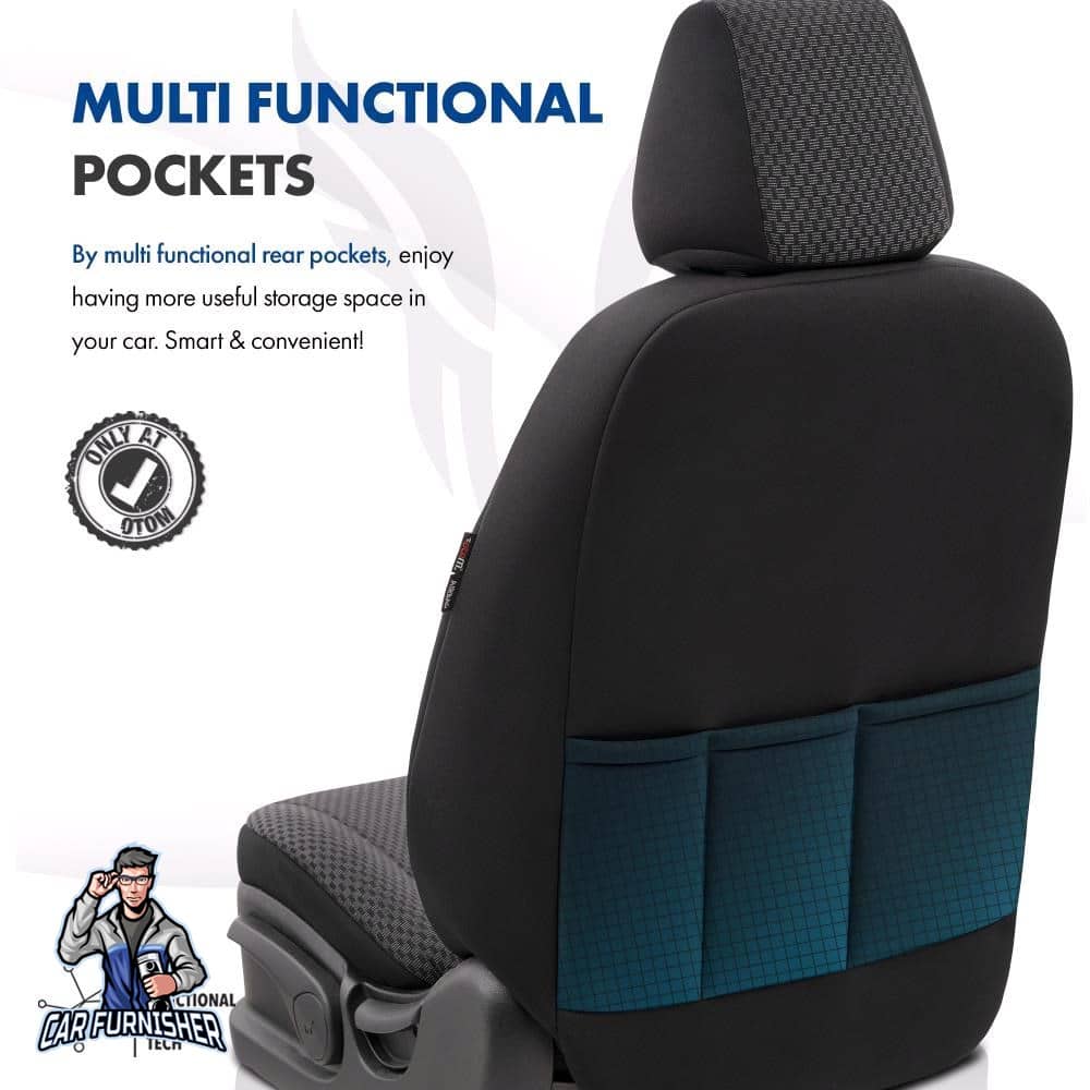 Luxury Car Seat Cover Set (3 Colors) | Toro Performance Series Blue Leather & Fabric