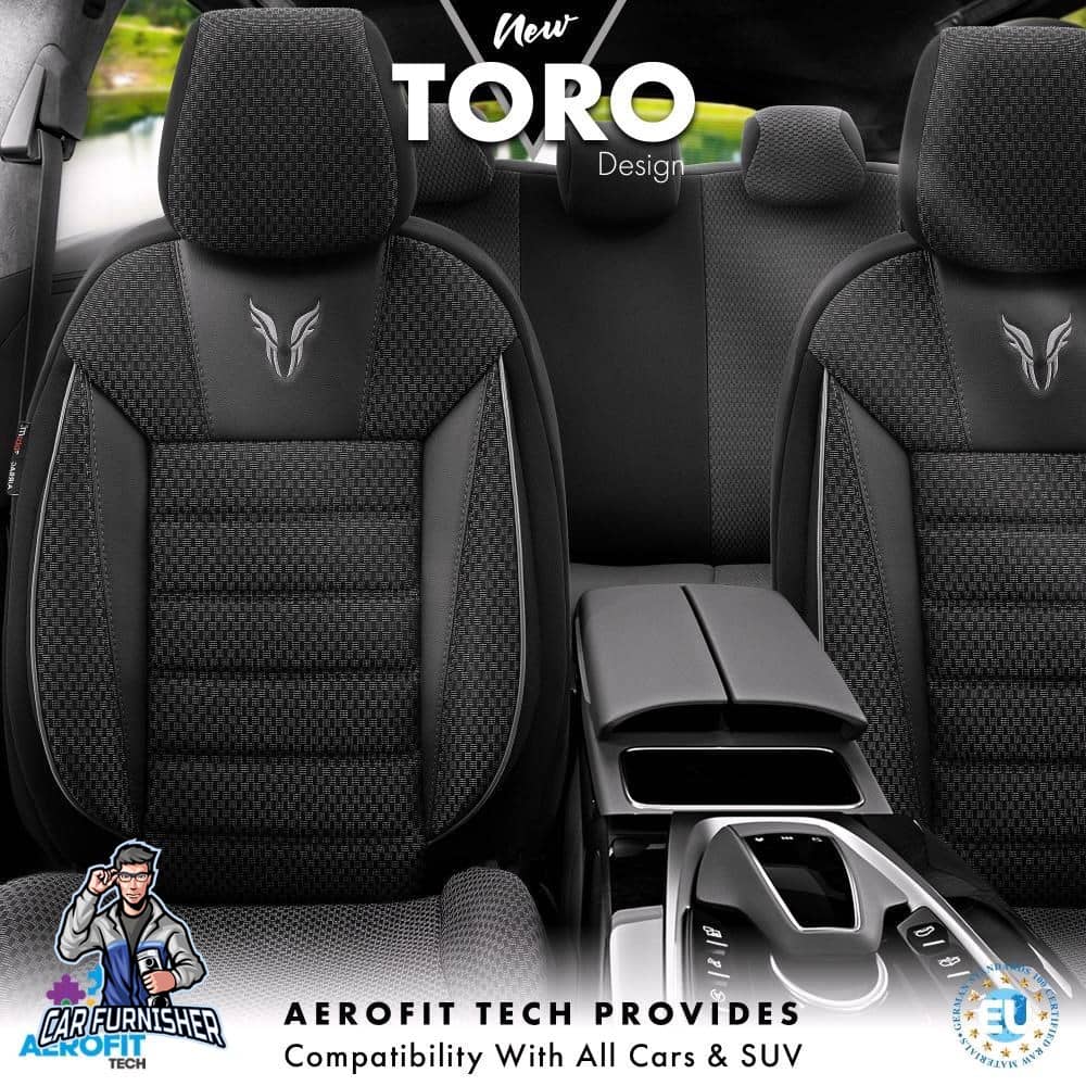 Luxury Car Seat Cover Set (3 Colors) | Toro Performance Series Gray Leather & Fabric