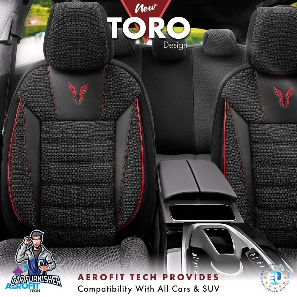 Luxury Car Seat Cover Set (3 Colors) | Toro Performance Series Red Leather & Fabric