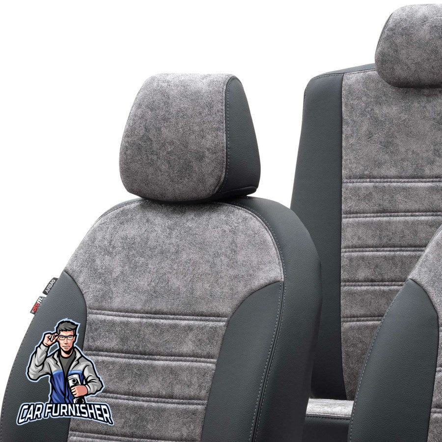 Dacia Logan Seat Covers Milano Suede Design Smoked Black Leather & Suede Fabric