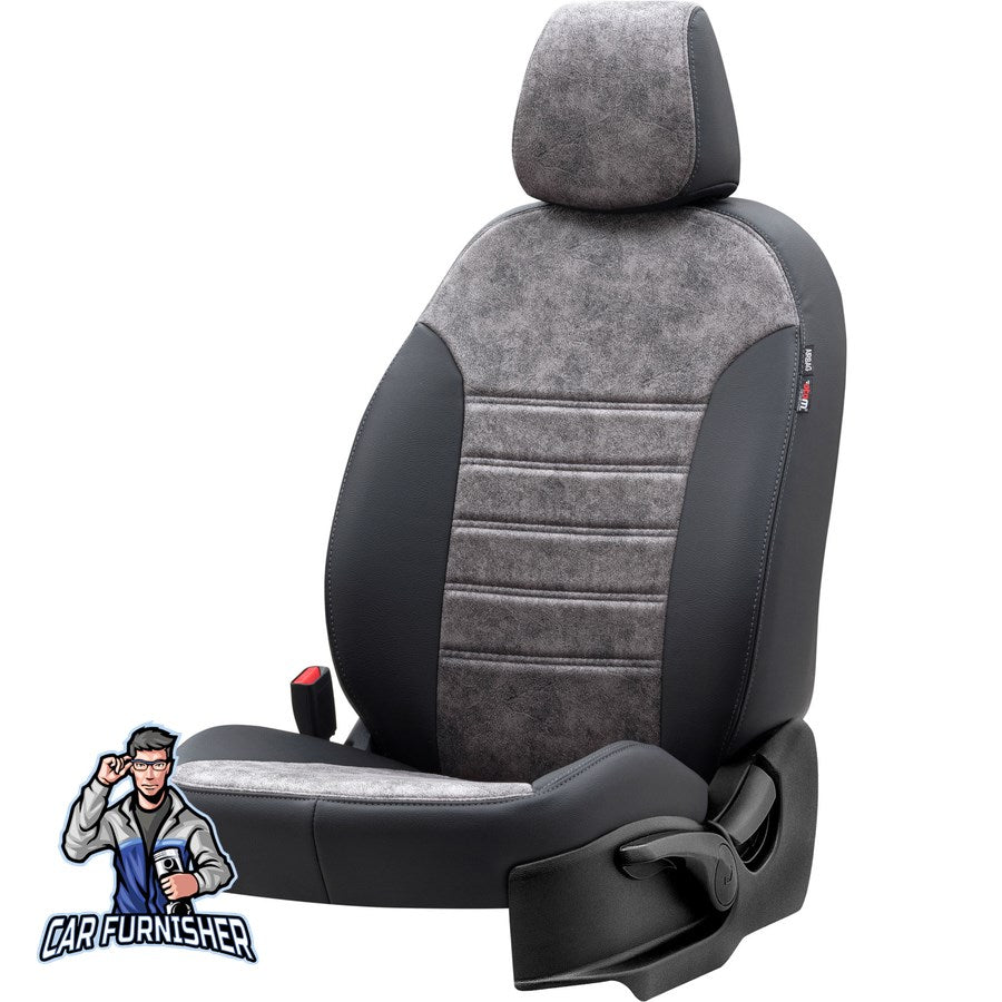Dacia Logan Seat Covers Milano Suede Design Smoked Black Leather & Suede Fabric