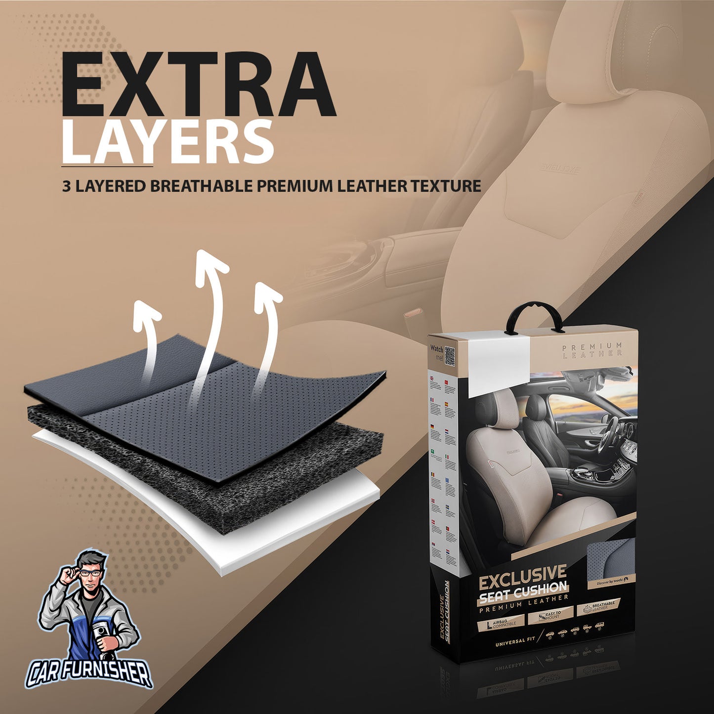 Car Seat Protector - Exclusive Linen Design Smoked 1x Front Seat Leather & Linen Fabric