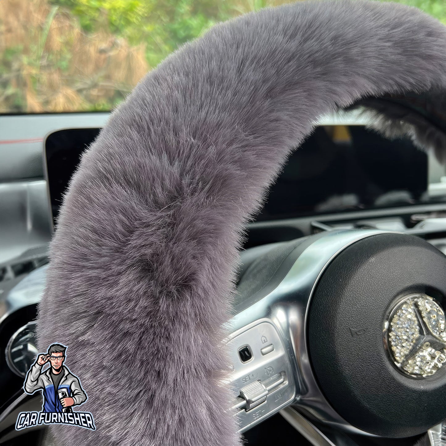 Fluffy Plush Steering Wheel Cover | Extra Soft Smoked Black Fabric