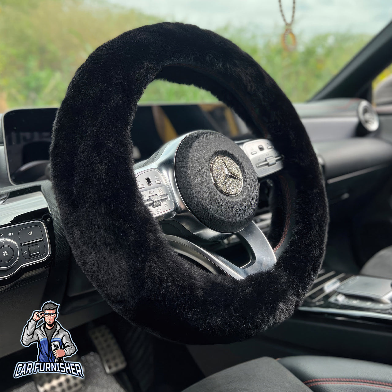 Fluffy Plush Steering Wheel Cover | Extra Soft Black Fabric