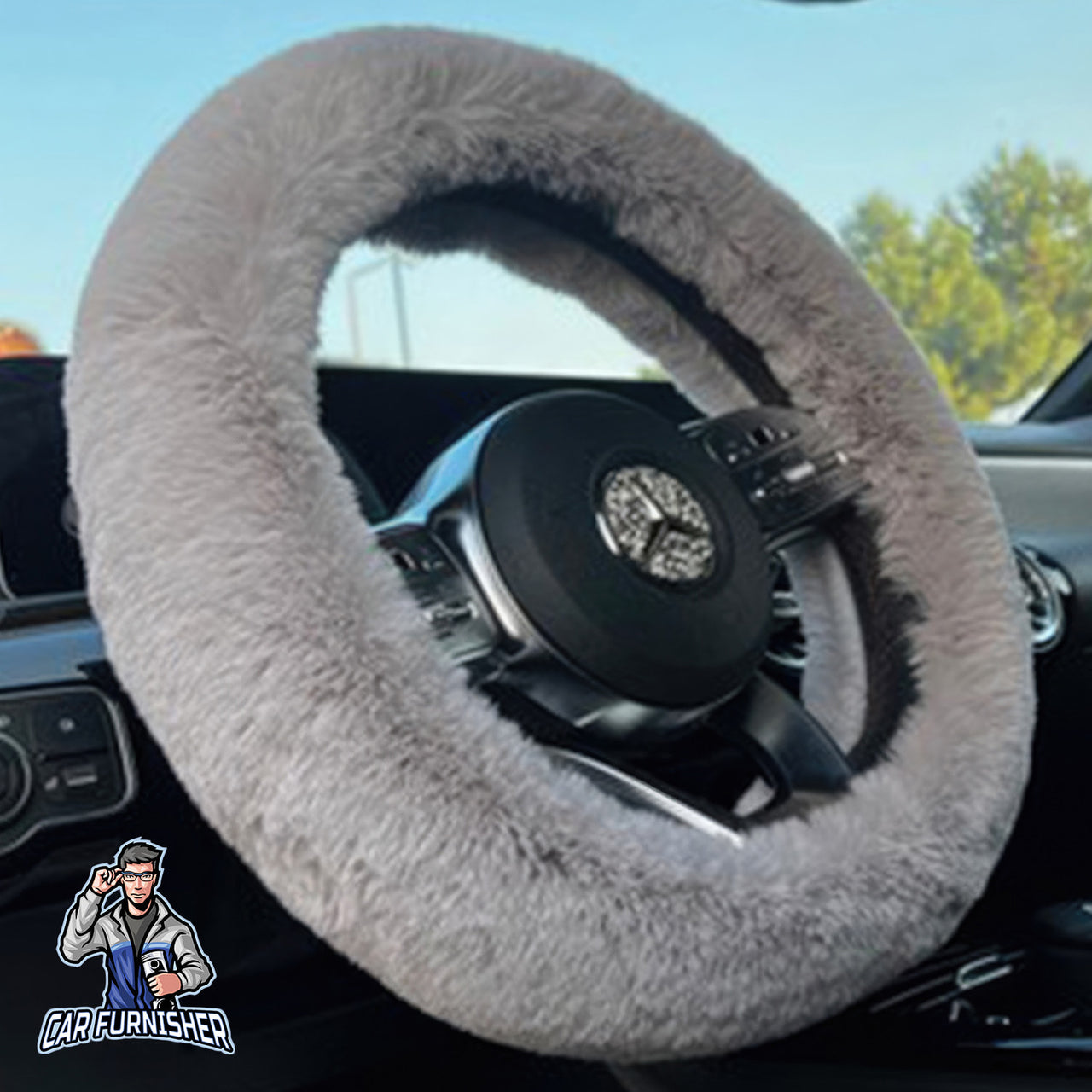 Universal Soft Fuzzy Plush Winter Steering Wheel Cover – Warm & Elastic, Washable