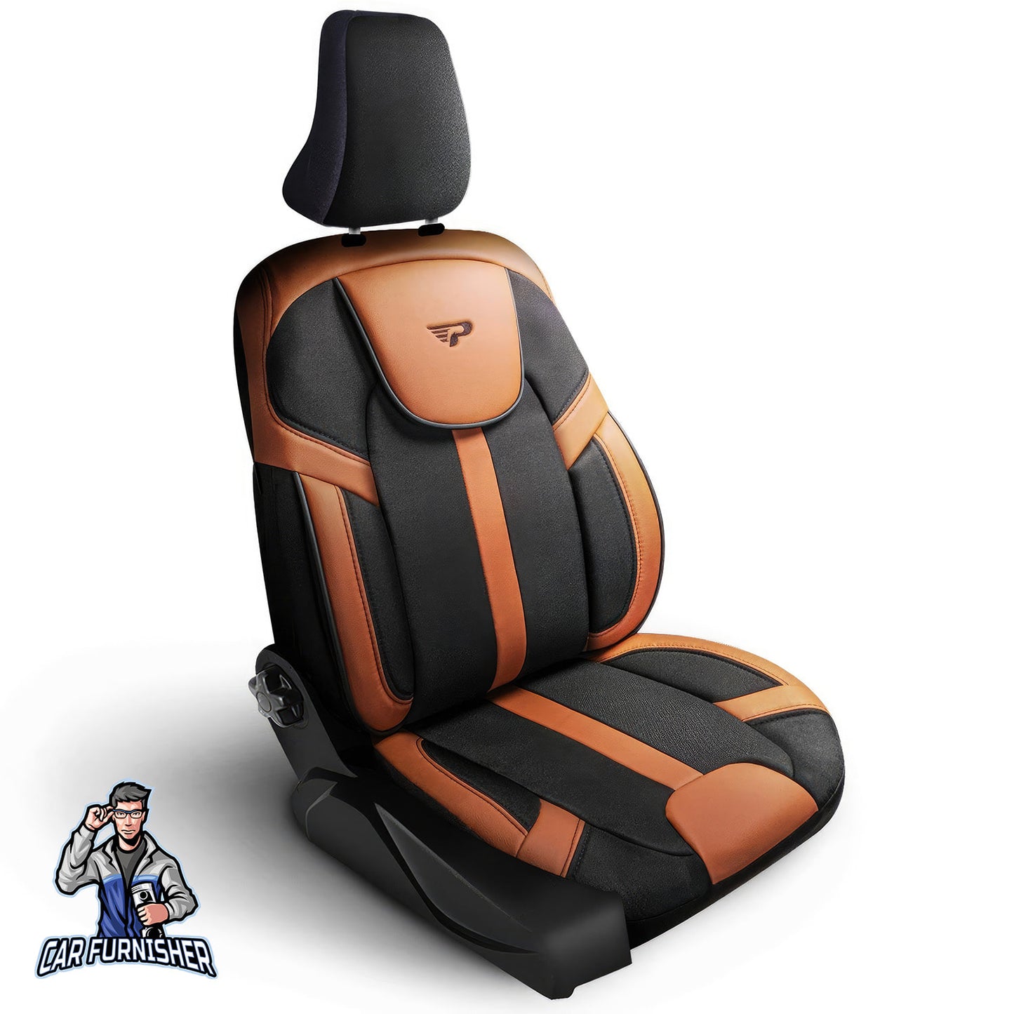 Car Seat Cover Set - Cappadocia Design Brown 5 Seats + Headrests (Full Set) Leather & Jacquard Fabric