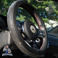 Thumbnail for Sparkling Luxury Bling Steering Wheel Cover | Swarovski Crystals Gray Leather & Fabric