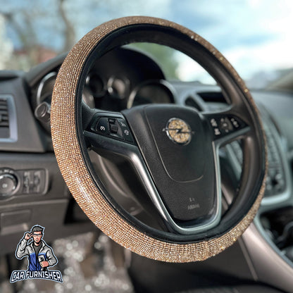 Steering Wheel Cover - Full Swarovski Stone Gold Leather & Fabric