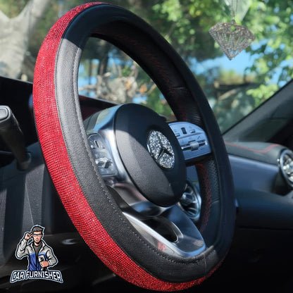 Sparkling Luxury Bling Steering Wheel Cover | Swarovski Crystals Red Leather & Fabric