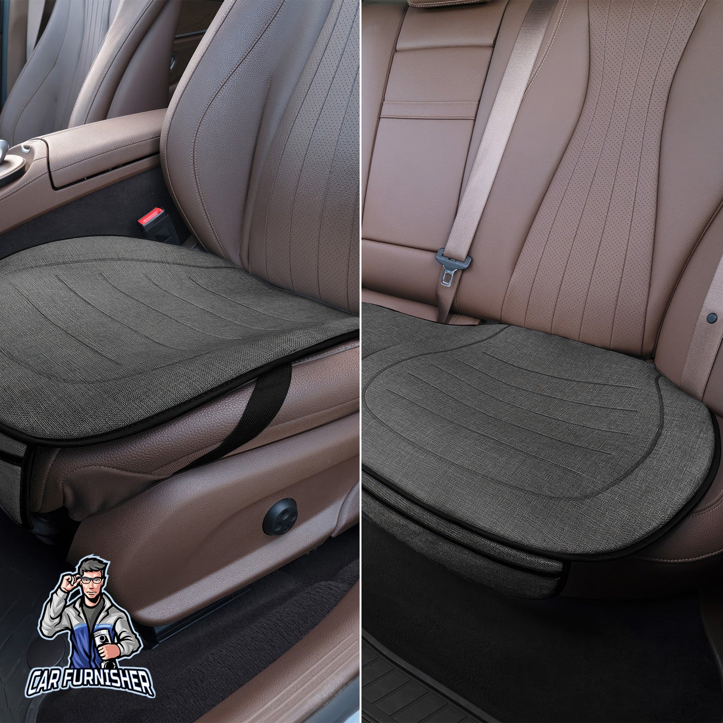 Car Seat Protector - Premium Linen Design Smoked Bottom Set (2x Front Bottom 1x Back Bottom) Linen Fabric