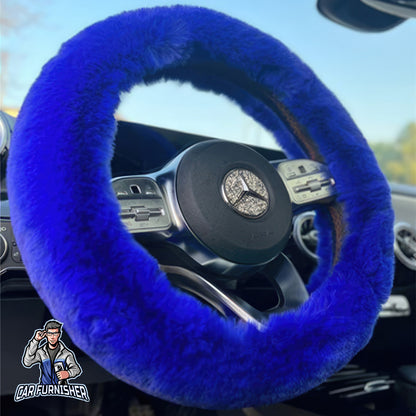 Fluffy Plush Steering Wheel Cover | Extra Soft Blue Fabric