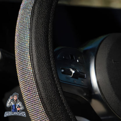 Sparkling Luxury Bling Steering Wheel Cover | Swarovski Crystals White Leather & Fabric