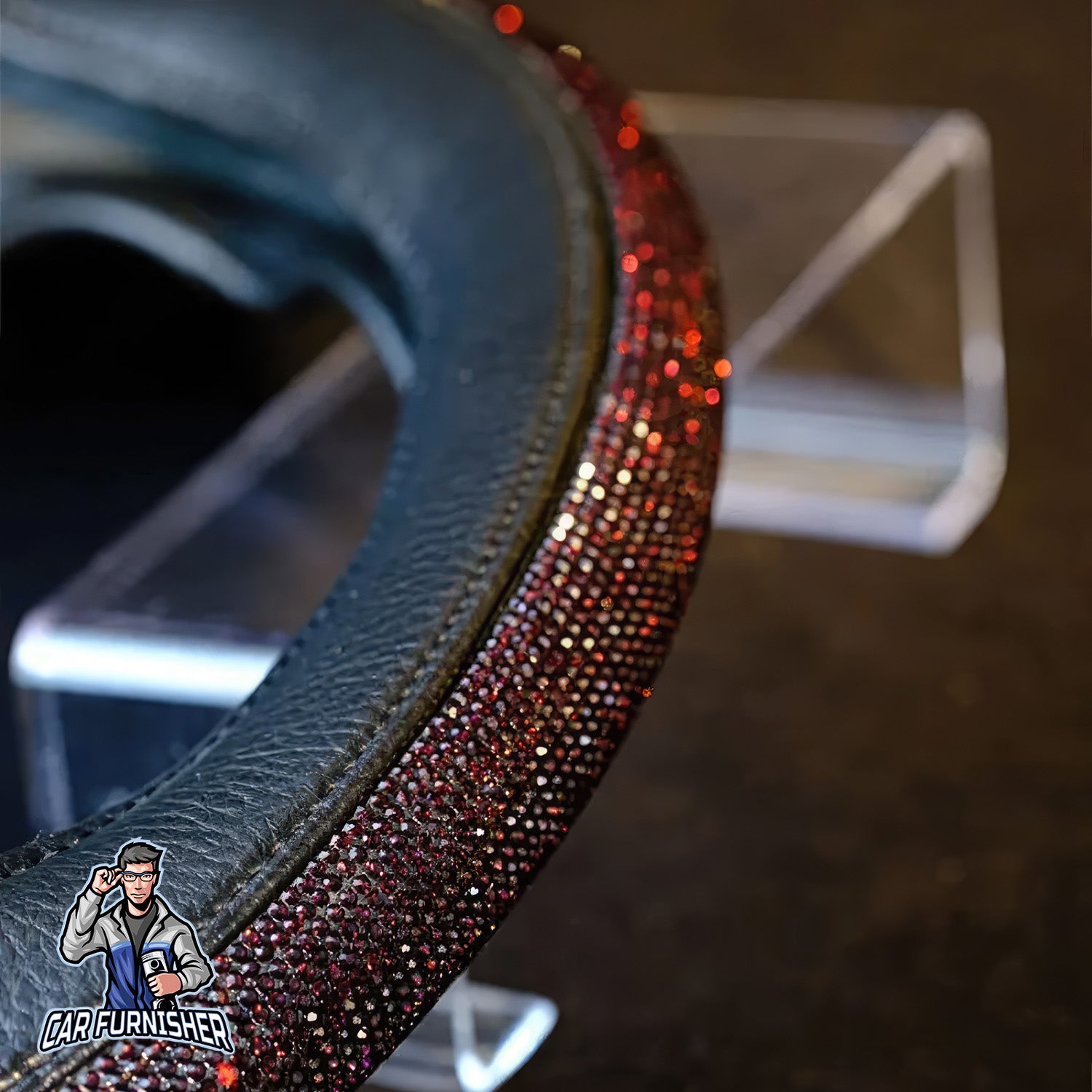 Sparkling Luxury Bling Steering Wheel Cover | Swarovski Crystals Burgundy Leather & Fabric