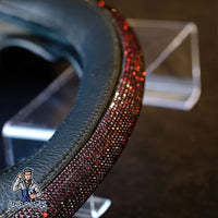 Thumbnail for Sparkling Luxury Bling Steering Wheel Cover | Swarovski Crystals Burgundy Leather & Fabric