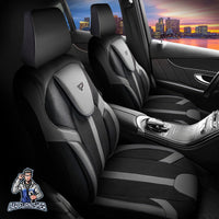 Thumbnail for Car Seat Cover Set - Cappadocia Design Black 5 Seats + Headrests (Full Set) Leather & Jacquard Fabric