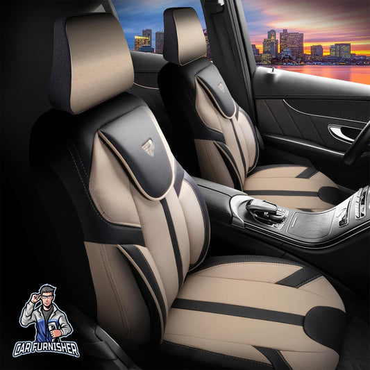 Mercedes 190 Seat Covers Cappadocia Design Beige 5 Seats + Headrests (Full Set) Leather & Jacquard Fabric