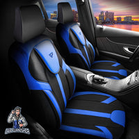 Thumbnail for Mercedes 190 Seat Covers Cappadocia Design Blue 5 Seats + Headrests (Full Set) Leather & Jacquard Fabric