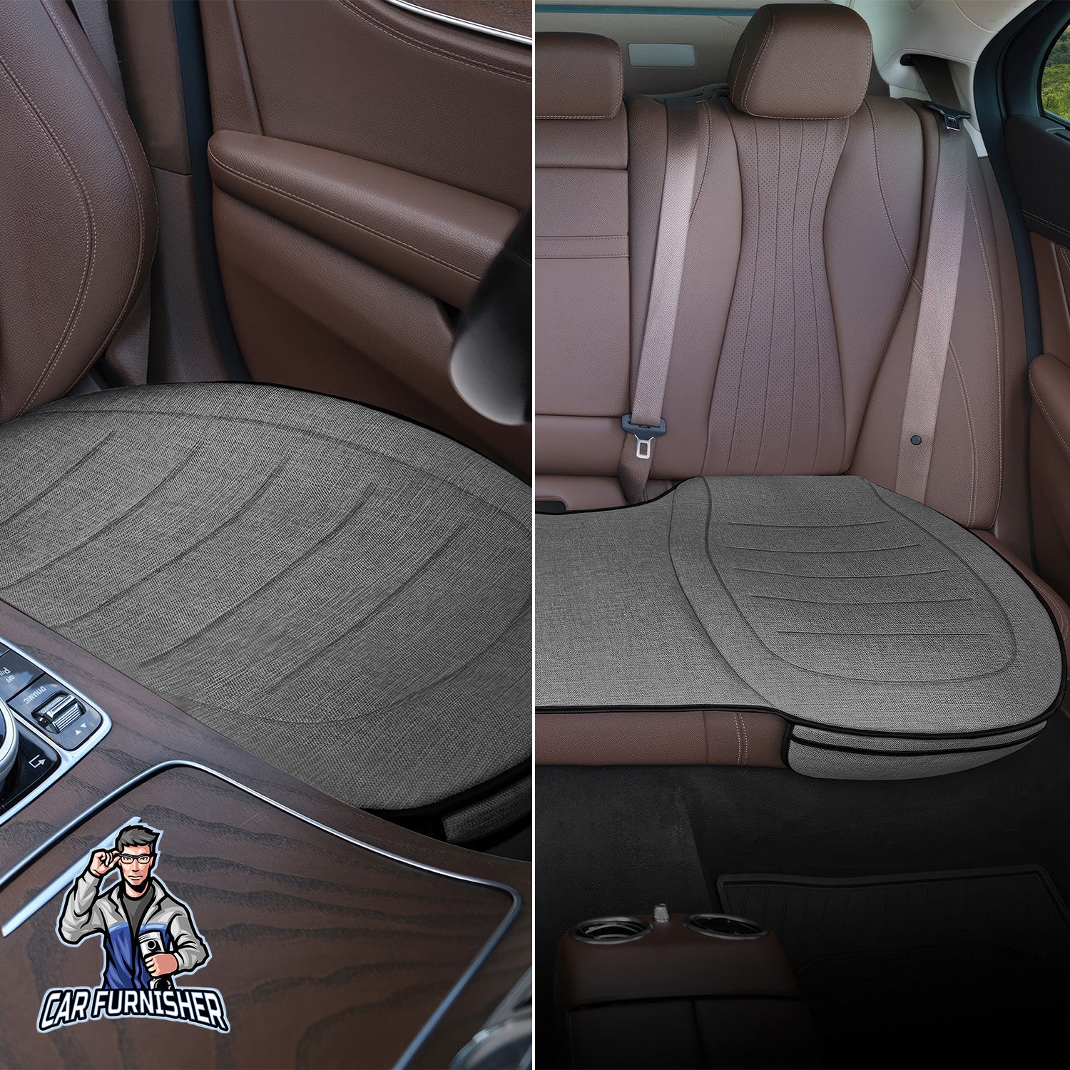 Car Seat Protector - Premium Linen Design Smoked Bottom Set (2x Front Bottom 1x Back Bottom) Linen Fabric