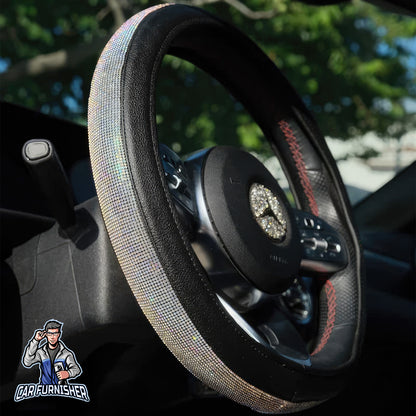Sparkling Luxury Bling Steering Wheel Cover | Swarovski Crystals White Leather & Fabric