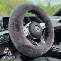 Thumbnail for Fluffy Plush Steering Wheel Cover | Extra Soft Smoked Black Fabric