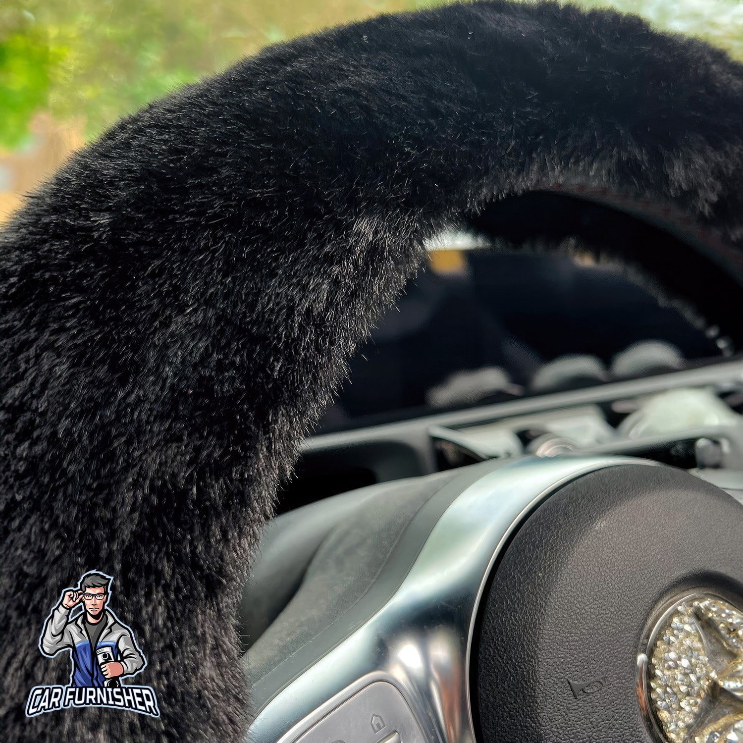 Fluffy Plush Steering Wheel Cover | Extra Soft Black Fabric