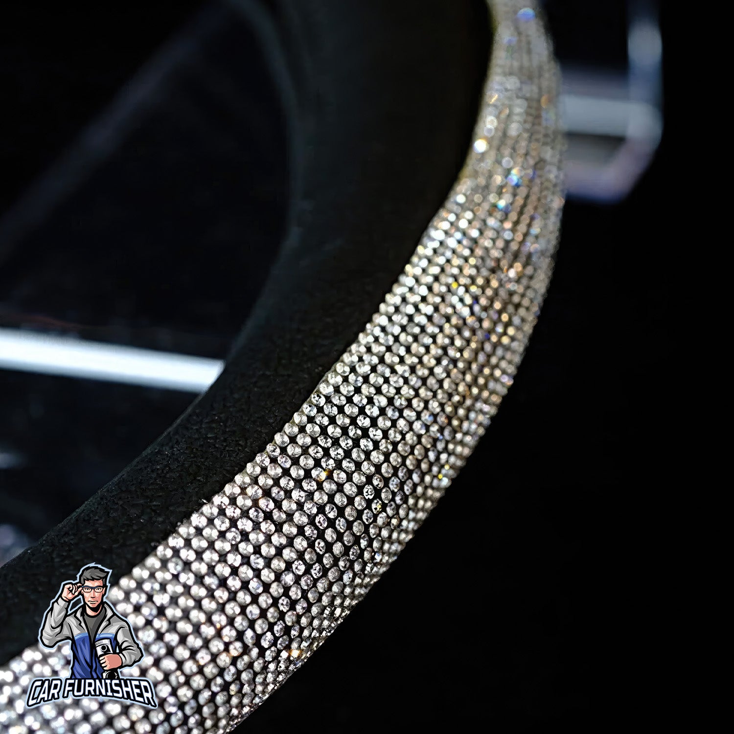 Sparkling Luxury Bling Steering Wheel Cover | Swarovski Crystals Silver Leather & Fabric