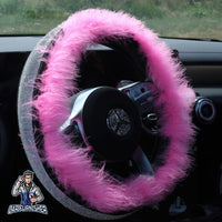 Thumbnail for Sparkling Luxury Soft Feather Steering Wheel Cover | Swarovski Silver - Pink Leather & Fabric