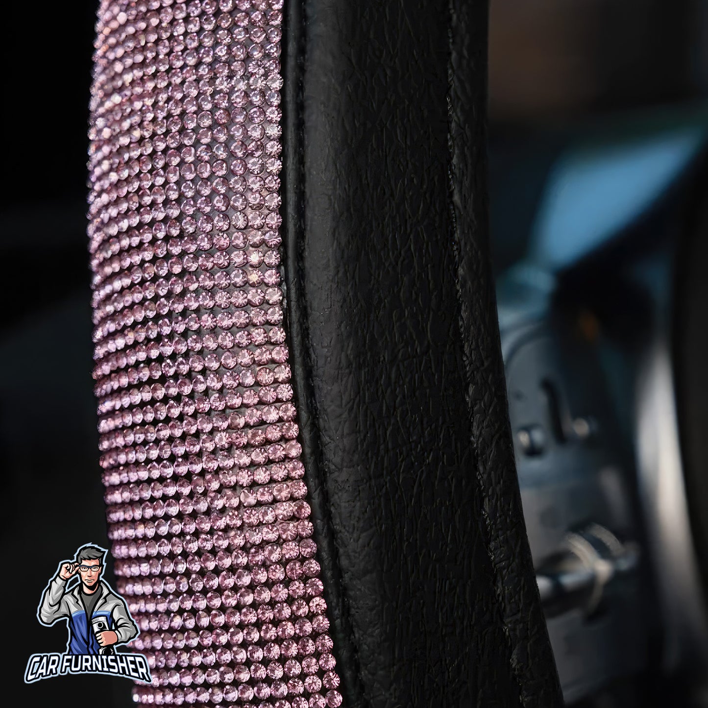 Sparkling Luxury Bling Steering Wheel Cover | Swarovski Crystals Pink Leather & Fabric