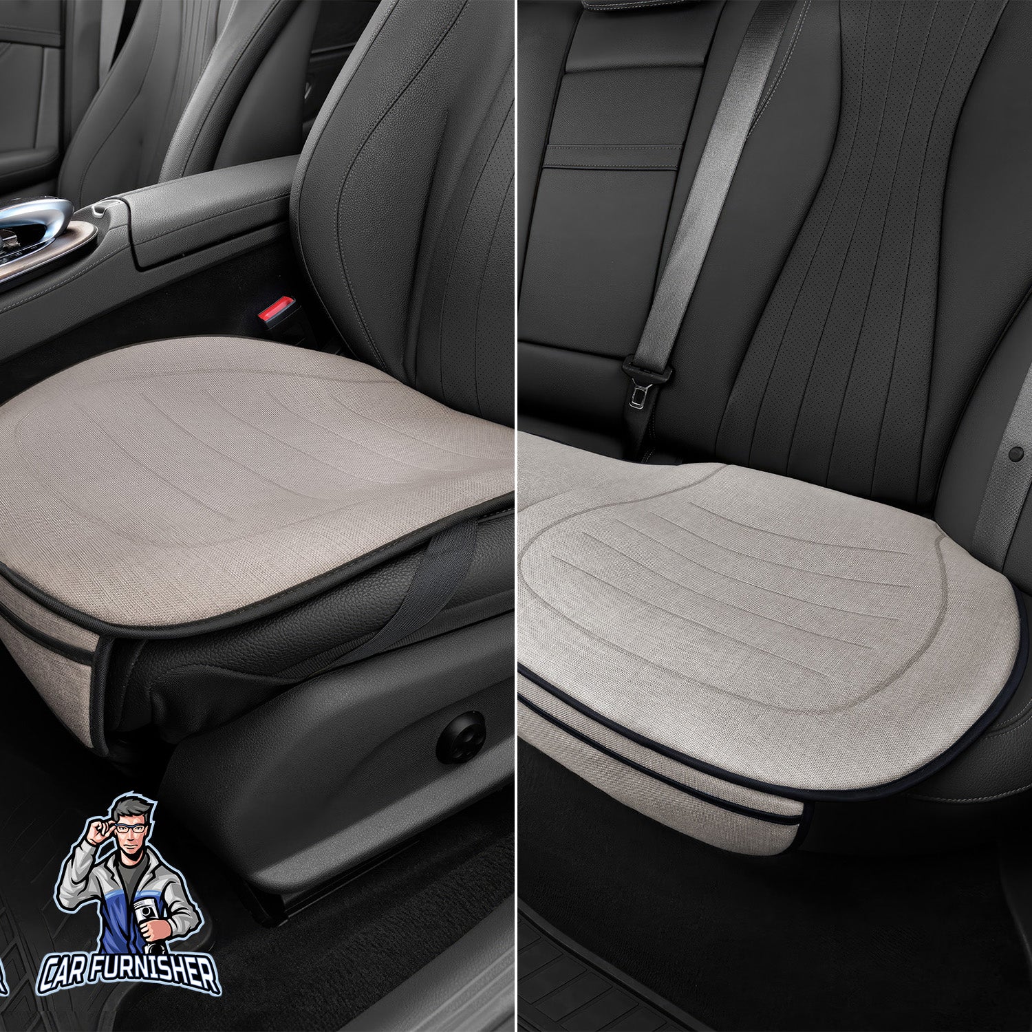 Car Seat Protector - Premium Linen Design Beige Bottom Set (2x Front Bottom 1x Back Bottom) Linen Fabric