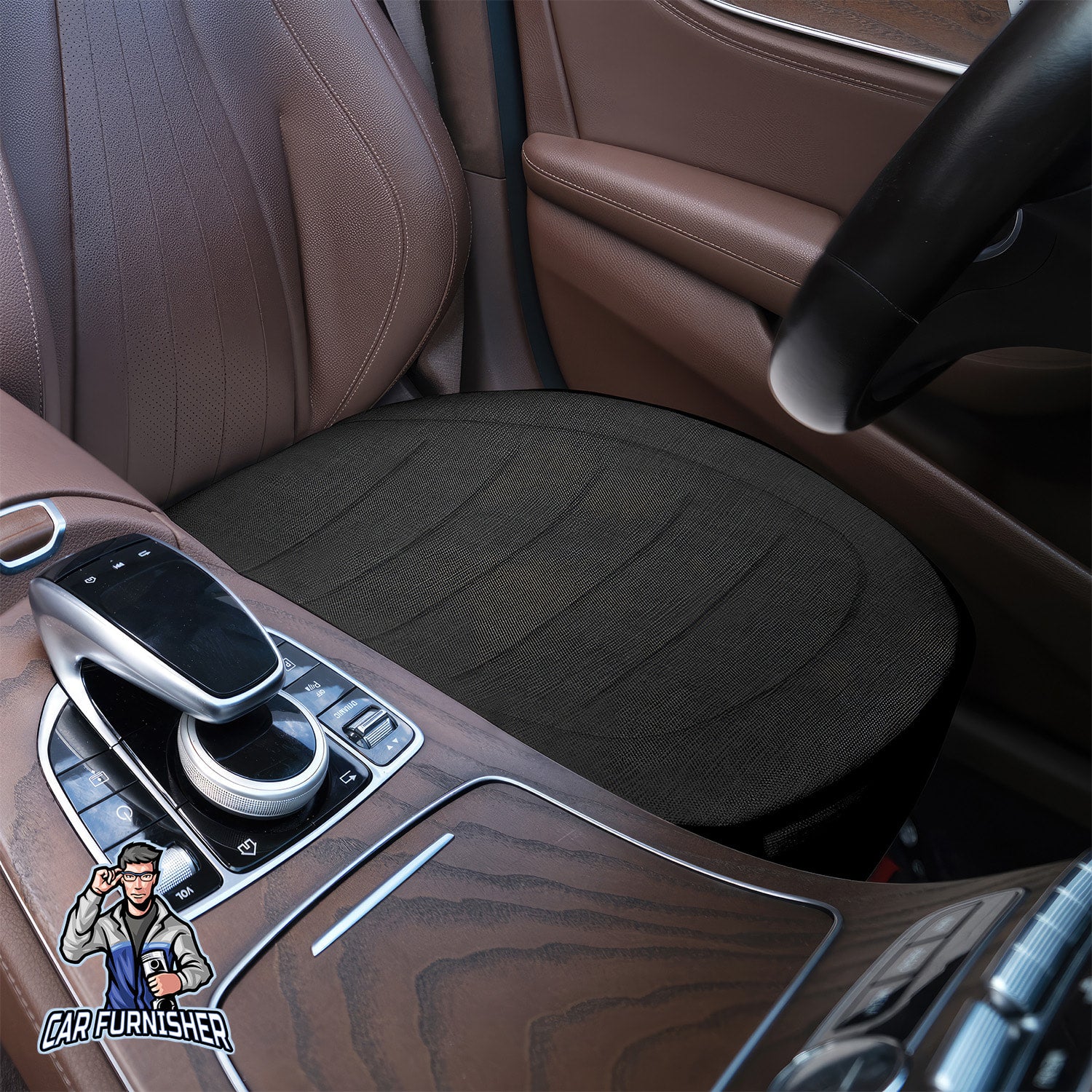 Car Seat Protector - Premium Linen Design Black 1x Front Seat Bottom Linen Fabric