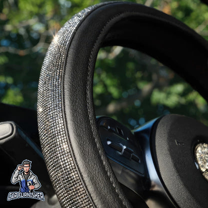 Sparkling Luxury Bling Steering Wheel Cover | Swarovski Crystals Gray Leather & Fabric