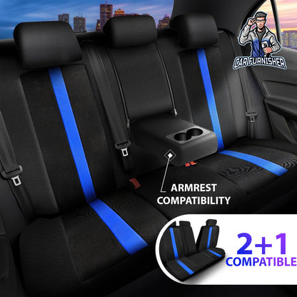 Car Seat Cover Set - Cappadocia Design Blue 5 Seats + Headrests (Full Set) Leather & Jacquard Fabric