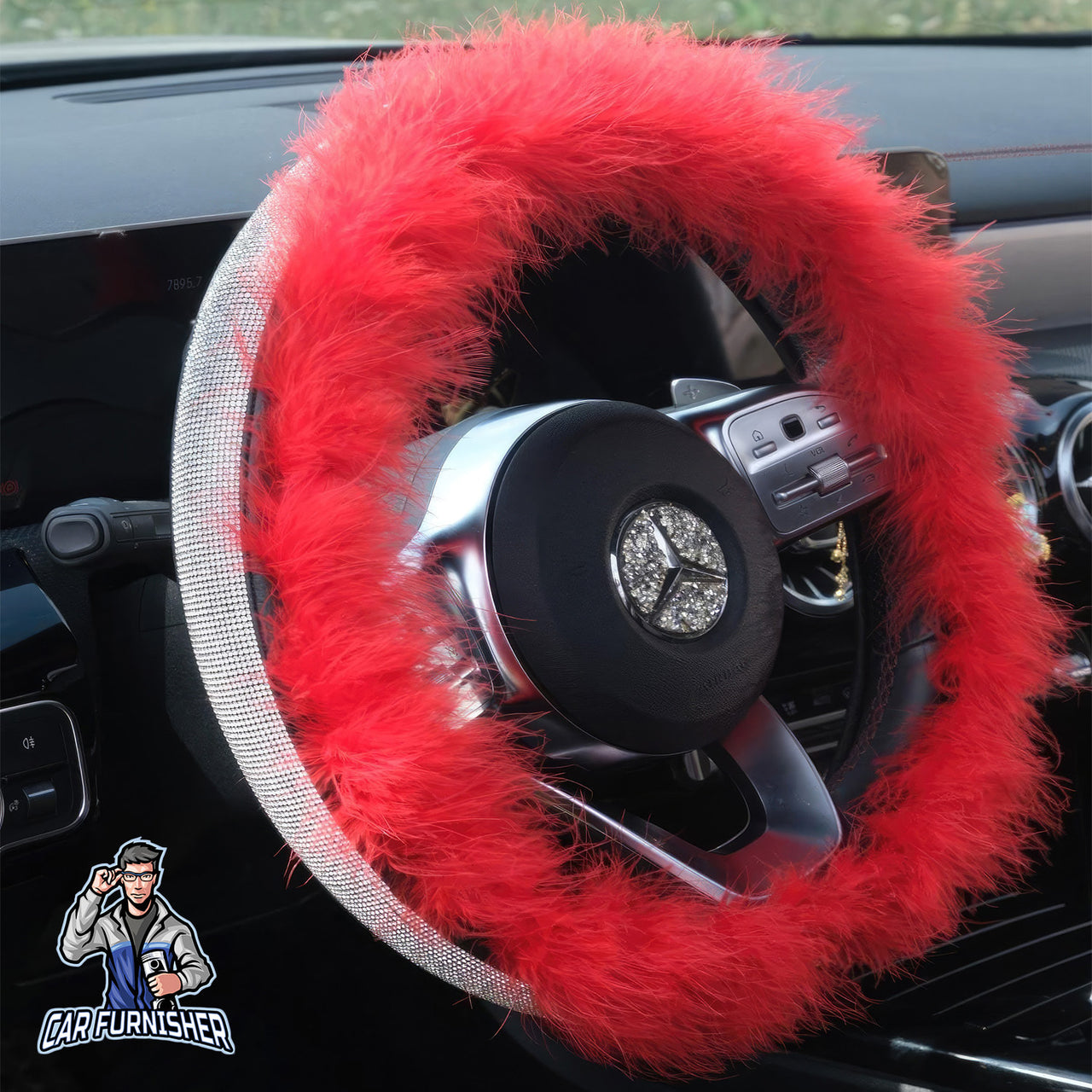 Sparkling Luxury Soft Feather Steering Wheel Cover | Swarovski