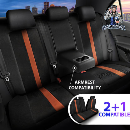 Car Seat Cover Set - Cappadocia Design Brown 5 Seats + Headrests (Full Set) Leather & Jacquard Fabric