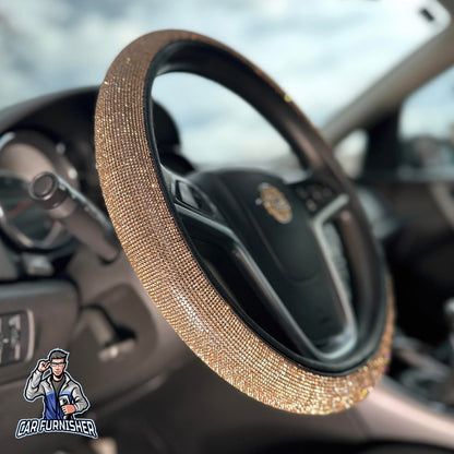 Steering Wheel Cover - Full Swarovski Stone Gold Leather & Fabric