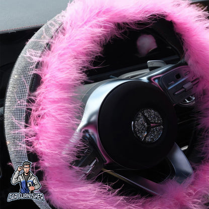 Sparkling Luxury Soft Feather Steering Wheel Cover | Swarovski Silver - Pink Leather & Fabric