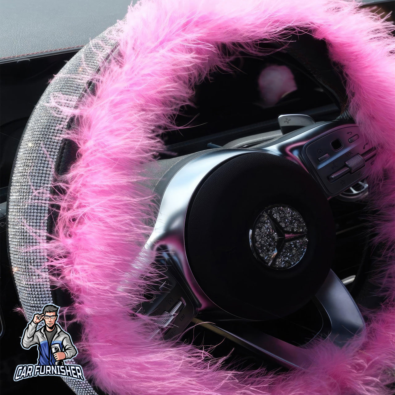 Sparkling Luxury Soft Feather Steering Wheel Cover | Swarovski