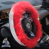 Thumbnail for Sparkling Luxury Soft Feather Steering Wheel Cover | Swarovski Silver - Red Leather & Fabric