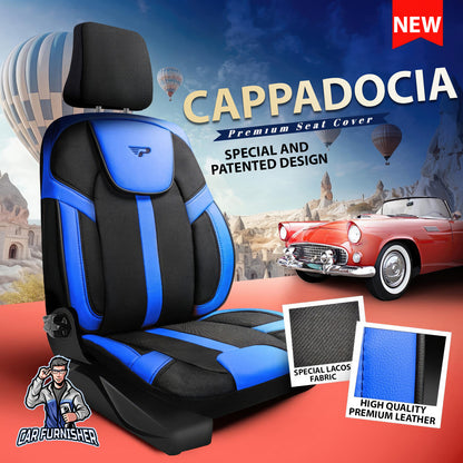 Car Seat Cover Set - Cappadocia Design Blue 5 Seats + Headrests (Full Set) Leather & Jacquard Fabric