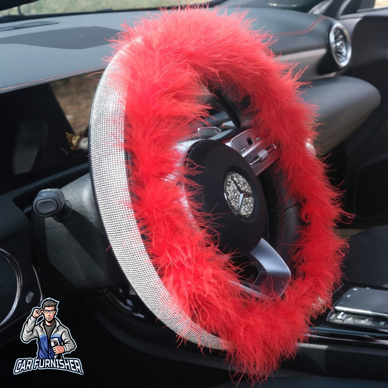 Sparkling Luxury Soft Feather Steering Wheel Cover | Swarovski