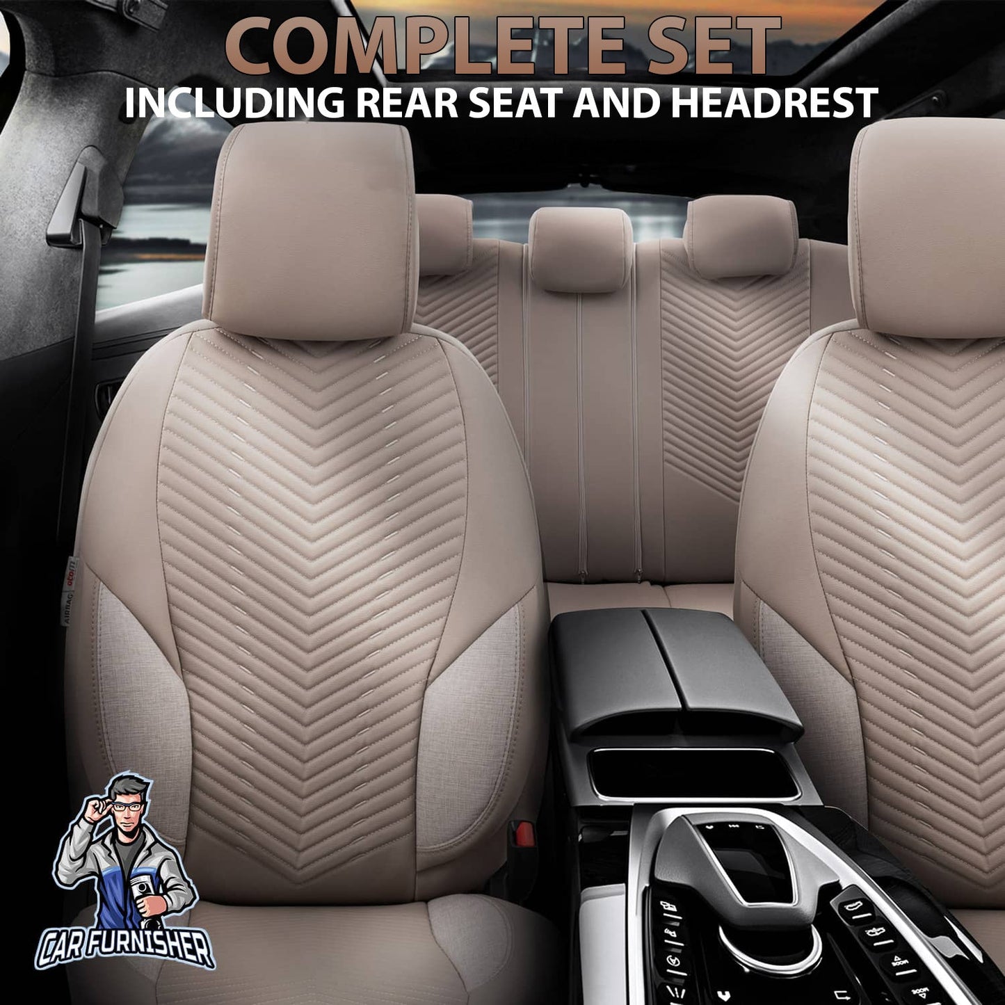 Volkswagen Jetta Seat Covers Advanced Design Beige 5 Seats + Headrests (Full Set) Leather & Linen Fabric